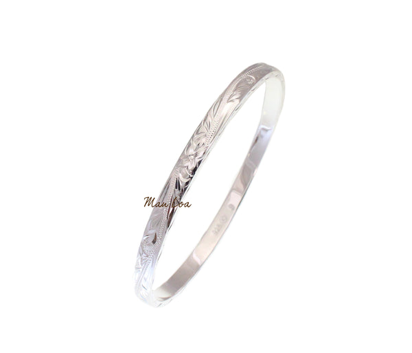 925 sterling silver Hawaiian scroll plumeria 6mm thick heavy wave engrave bangle size 7-9
