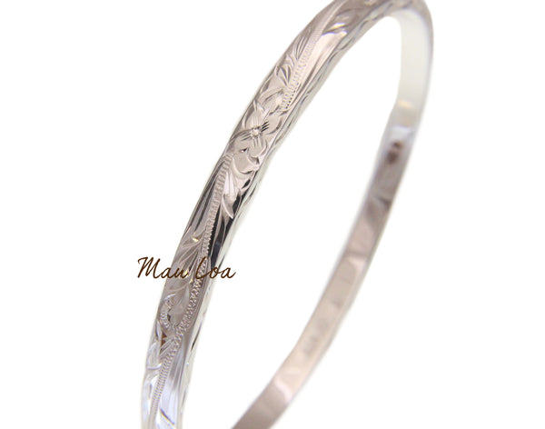 925 sterling silver Hawaiian scroll plumeria 6mm thick heavy wave engrave bangle size 7-9