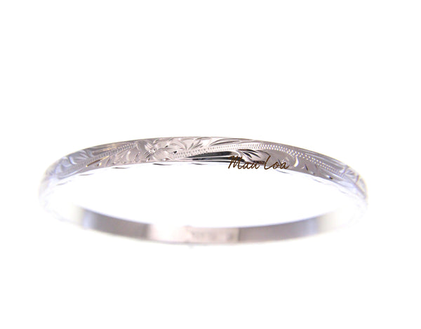 925 sterling silver Hawaiian scroll plumeria 6mm thick heavy wave engrave bangle size 7-9