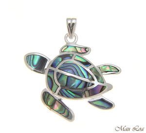 925 Sterling Silver Hawaiian Honu Sea Turtle Abalone Paua Shell Pendant