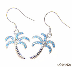 925 Sterling Silver Blue Topaz Hawaiian Palm Tree Wire Hook Earrings
