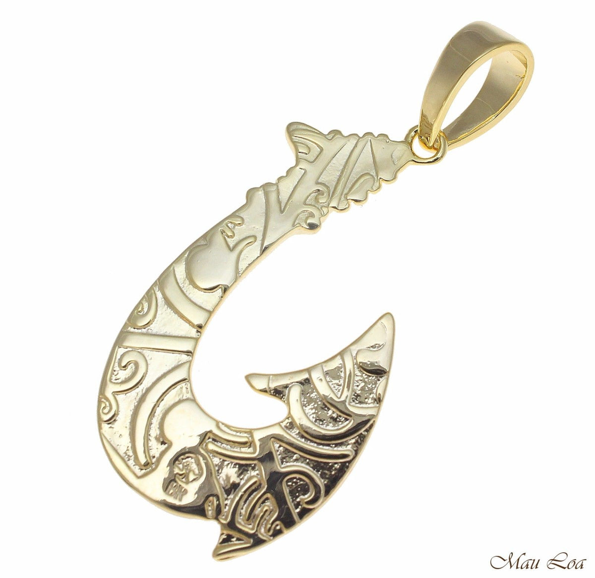 Koa Wood Hawaiian Wave Fish Hook Yellow Gold Plated Brass