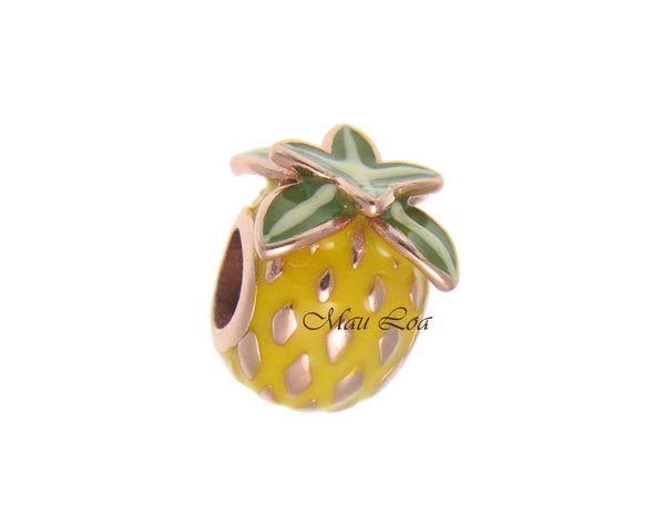 925 Sterling Silver Hawaiian Style Enamel Pineapple European Bracelet Charm Bead