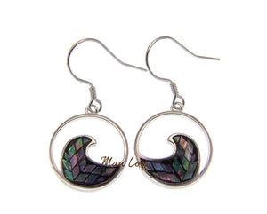 925 Sterling Silver Hawaiian Ocean Wave Abalone Paua Shell Wire Hook Earrings