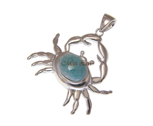 925 Sterling Silver Hawaiian Crab Natural Blue Larimar Pendant Charm