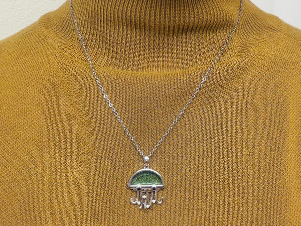 Stainless steel Hawaiian Jewelry Jelly Fish Blue Enamel Glass Pendant Charm Chain Included