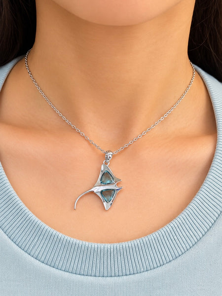 Stainlesss steel Hawaiian Jewelry Manta Ray Blue Glass Pendant Chain Necklace