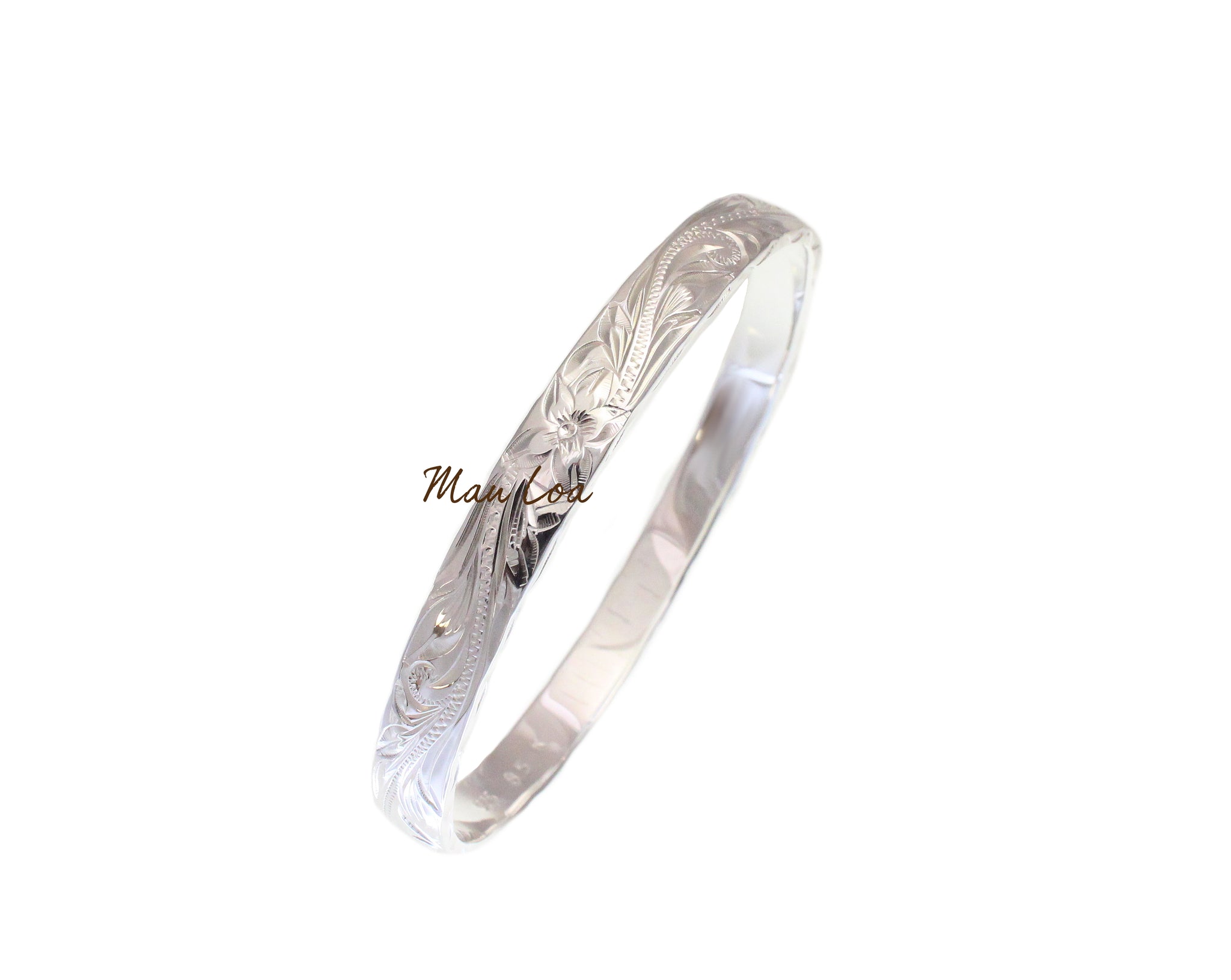 925 sterling silver Hawaiian scroll plumeria 8mm thick heavy wave engrave bangle size 7-9