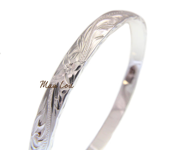 925 sterling silver Hawaiian scroll plumeria 8mm thick heavy wave engrave bangle size 7-9