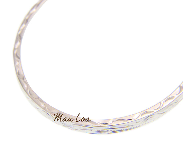 925 sterling silver Hawaiian scroll plumeria 6mm thick heavy wave engrave bangle size 7-9