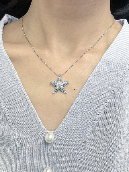 925 Silver Genuine Blue Topaz and CZ Hawaiian Starfish Sea Star Pendant