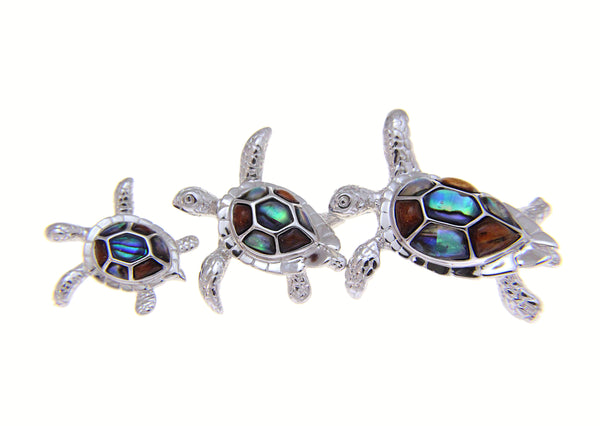 925 Sterling Silver Hawaiian Koa Wood Turtle Honu Abalone Paua Shell Pendant