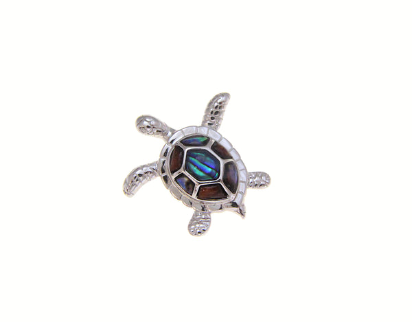 925 Sterling Silver Hawaiian Koa Wood Turtle Honu Abalone Paua Shell Pendant
