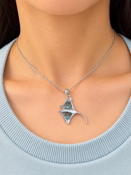 Stainlesss steel Hawaiian Jewelry Manta Ray Blue Glass Pendant Chain Necklace