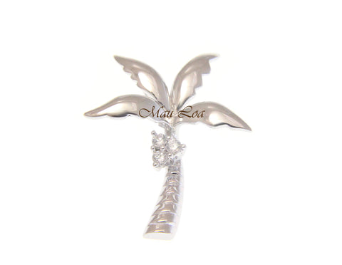 925 Sterling Silver Rhodium Plated Hawaiian CZ Coconut Palm Tree Slider Pendant