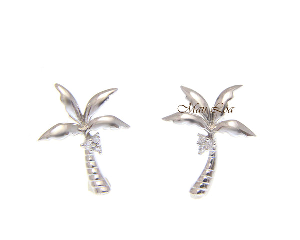 925 Sterling Silver Shinny Hawaiian Palm Tree CZ Coconut Post Stud Earrings