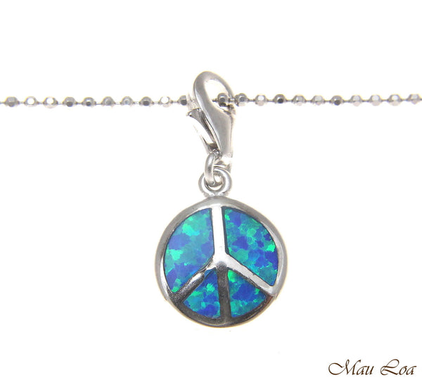 925 Sterling Silver Rhodium Peace Sign Blue Opal Clasp Enhancer Pendant Charm
