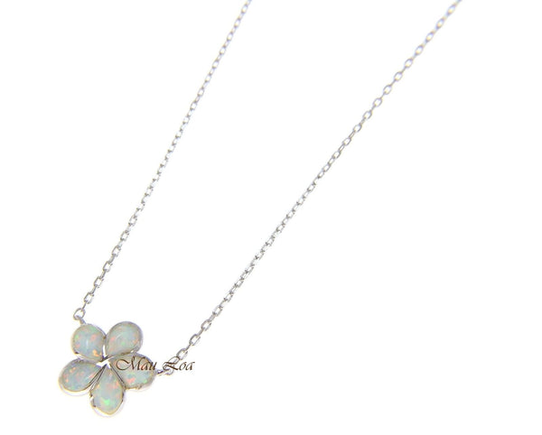 925 Silver Hawaiian Plumeria Flower White Opal Necklace Chain Included 18"+2"