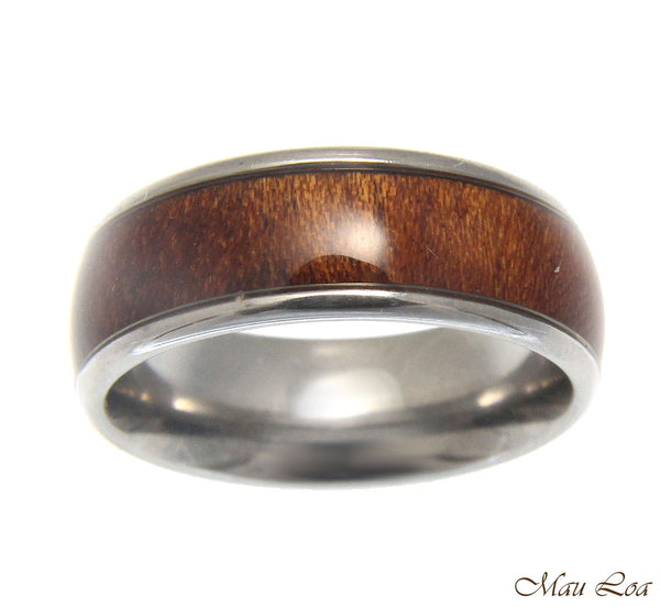 Stainless Steel Wedding Band 8mm Hawaiian Koa Wood Comfort Fit Ring Size 6-13