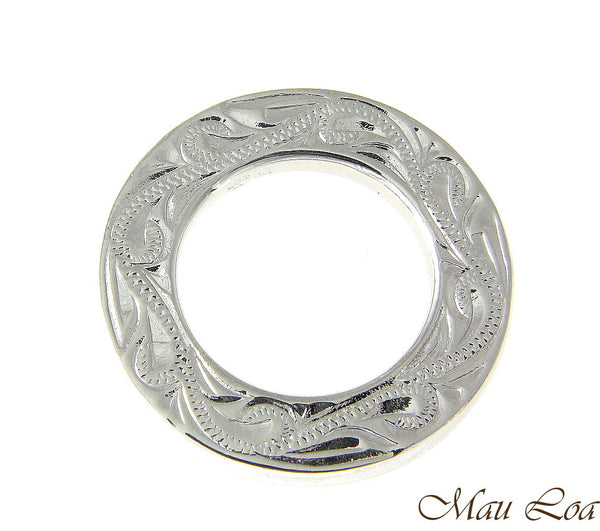 Koa Wood Hawaiian Scroll Circle Round Rhodium Silver Plated Brass 2Sided Pendant