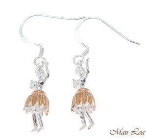 925 Sterling Silver Hawaiian Hula Girl Dancer Rose Pink Gold Hook Wire Earrings