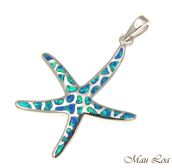 925 Silver Rhodium Hawaiian Starfish Sea Star Opal Pendant Small Medium Large