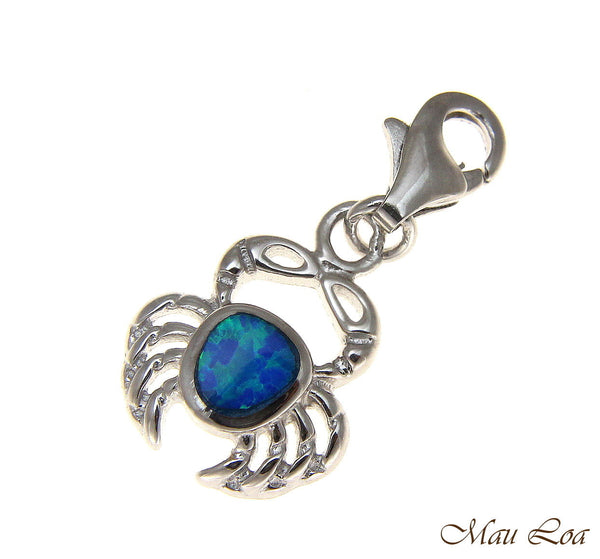 925 Sterling Silver Rhodium Hawaiian Crab Blue Opal Clasp Enhancer Pendant Charm