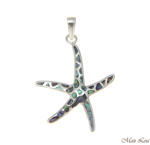 925 Sterling Silver Hawaiian Starfish Sea Star Abalone Paua Shell Pendant S M L