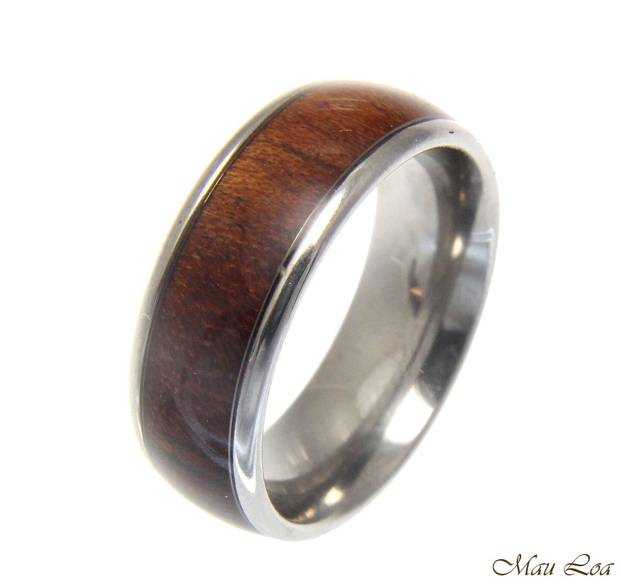 Stainless Steel Wedding Band 8mm Hawaiian Koa Wood Comfort Fit Ring Size 6-13