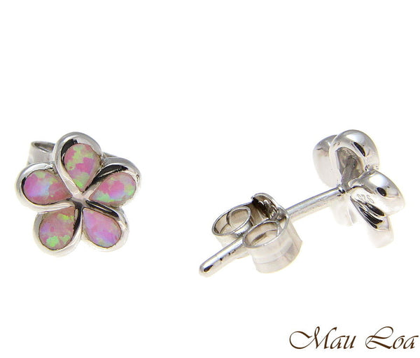 925 Silver Rhodium Hawaiian Plumeria Flower Pink Opal Post Stud Earrings 8-15mm