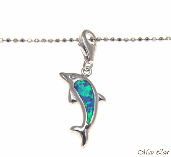925 Sterling Silver Rhodium Hawaiian Dolphin Opal Clasp Enhancer Pendant Charm