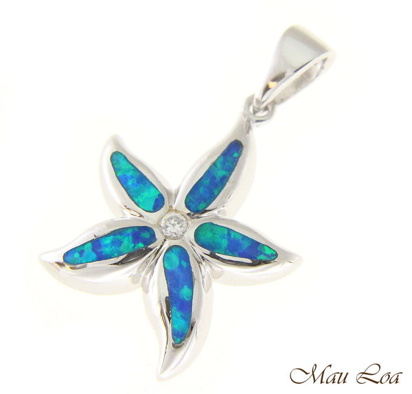 925 Sterling Silver Rhodium Hawaiian Sea Star Starfish CZ Opal Pendant Charm