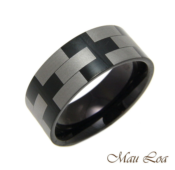 Stainless Steel Ring Wedding Band 8mm Unisex Black & Silver Checker Size 5-13