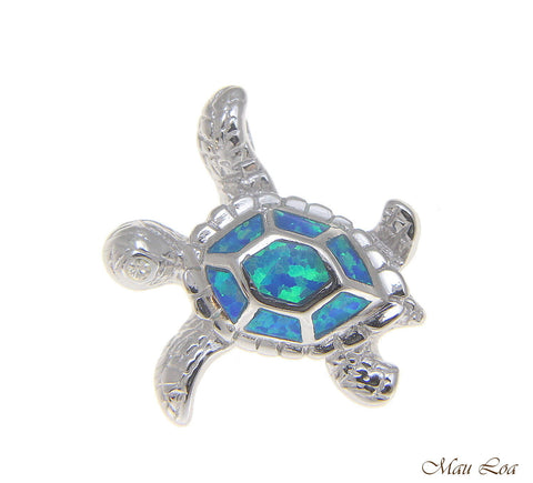 925 Sterling Silver Hawaiian Honu Sea Turtle Blue Opal Slider Pendant