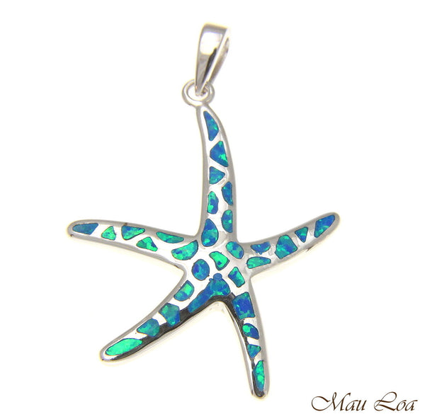 925 Silver Rhodium Hawaiian Starfish Sea Star Opal Pendant Small Medium Large