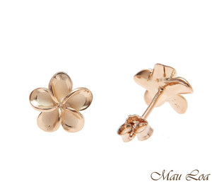 925 Silver Pink Gold Hawaiian Plumeria Flower No CZ Stone Post Stud Earrings