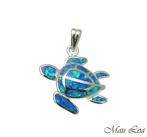 925 Sterling Silver Rhodium Hawaiian Honu Sea Turtle Blue Opal Pendant Charm