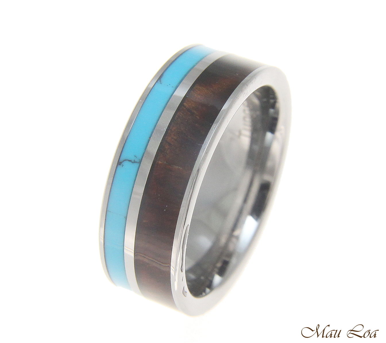 Tungsten 8mm Wedding Band Ring Turquoise Hawaiian Koa Wood Comfort Fit Size 5-14