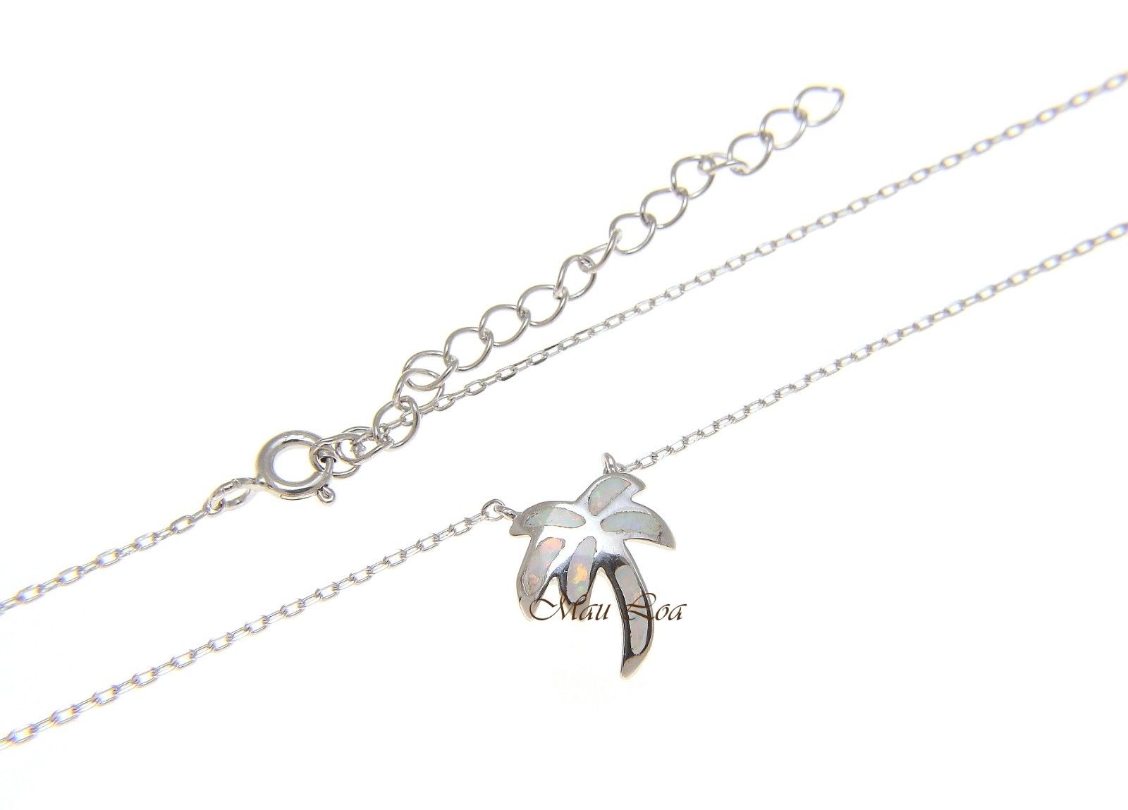 925 Sterling Silver Hawaiian Palm Tree White Opal Necklace Chain Included 18"+2"