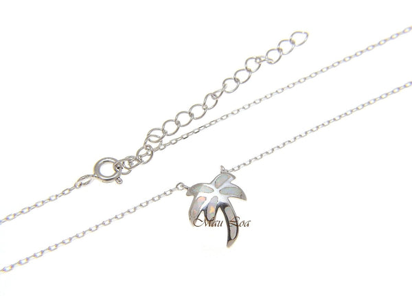 925 Sterling Silver Hawaiian Palm Tree White Opal Necklace Chain Included 18"+2"
