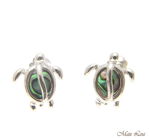 925 Sterling Silver Hawaiian Honu Sea Turtle Abalone Shell Paua Post Earrings