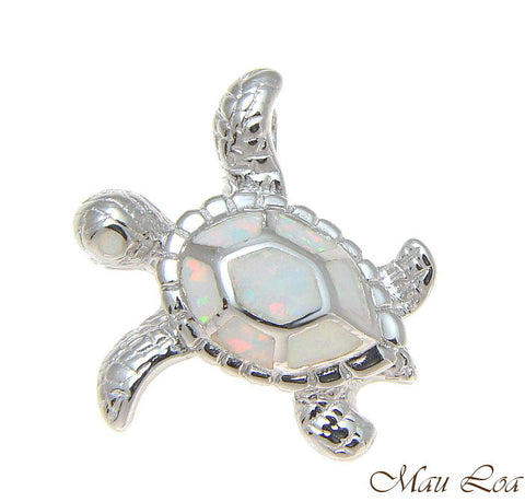 925 Sterling Silver Rhodium Hawaiian Honu Sea Turtle White Opal Slider Pendant