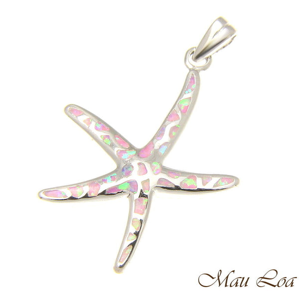 925 Silver Rhodium Hawaiian Starfish Sea Star Pink Opal Pendant Small Med. Large