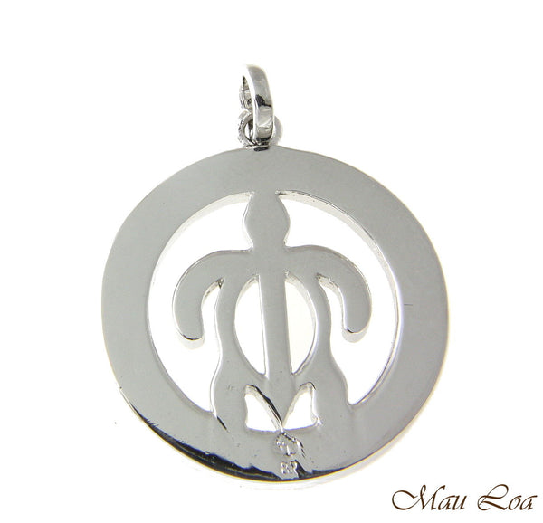 Koa Wood Hawaiian Circle Round Honu Sea Turlte Rhodium Brass Pendant Charm