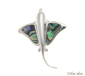 925 Sterling Silver Hawaiian Stingray Fish Abalone Paua Shell Slider Pendant