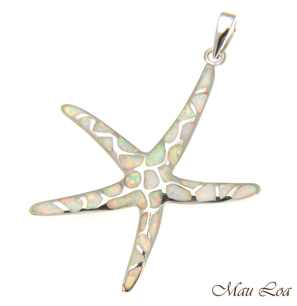 925 Silver Rhodium Hawaiian Starfish Sea Star White Opal Pendant Small Med Large