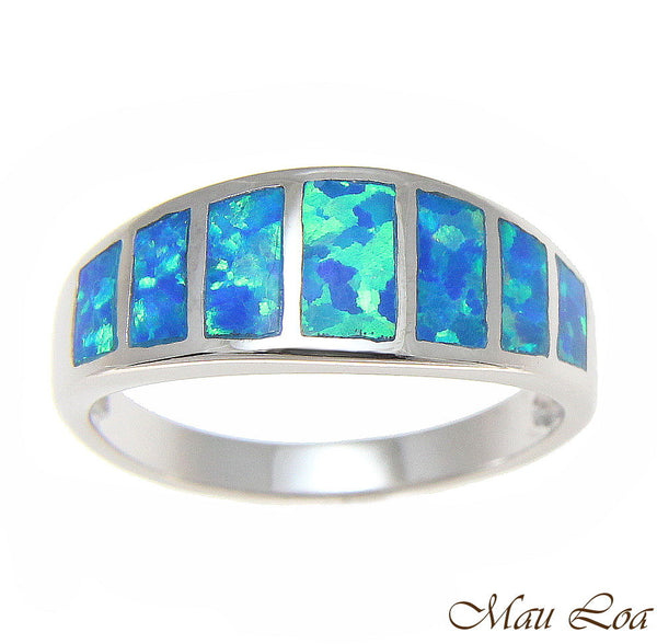 925 Sterling Silver Rhodium Women Men Blue Opal Ring Size 5-10