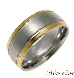 Stainless Steel Ring Wedding Band 8mm Yellow Gold Line Silver Color Size 5-13