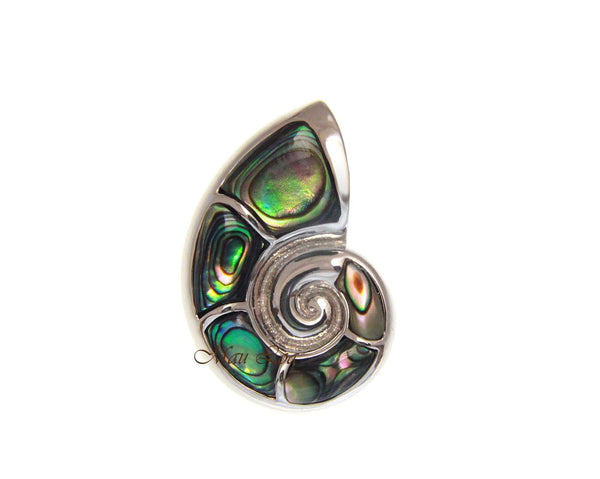 925 Sterling Silver Hawaiian Nautilus Abalone Paua Shell Slider Pendant