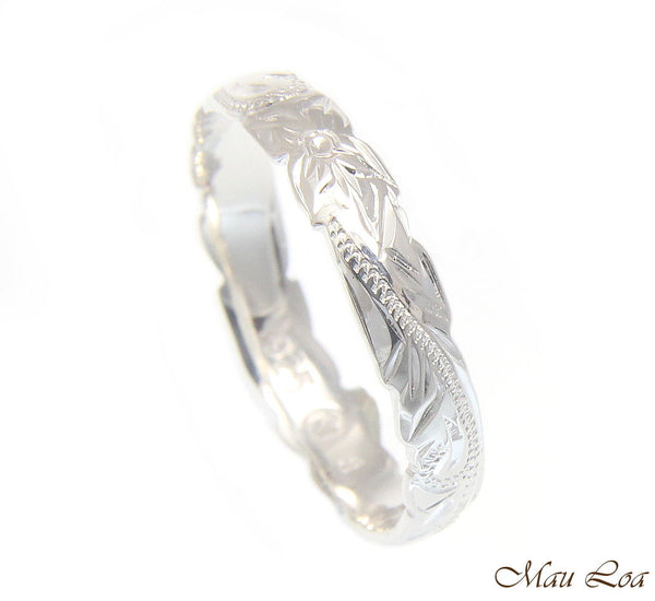 925 Sterling Silver 4mm Cut Out Edge Hawaiian Scroll Hand Engraved Ring Band